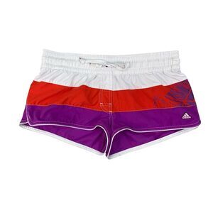 Adidas Shorts Women M Medium Multi Stripe Drawstring Athletic Beach Swim Stretch